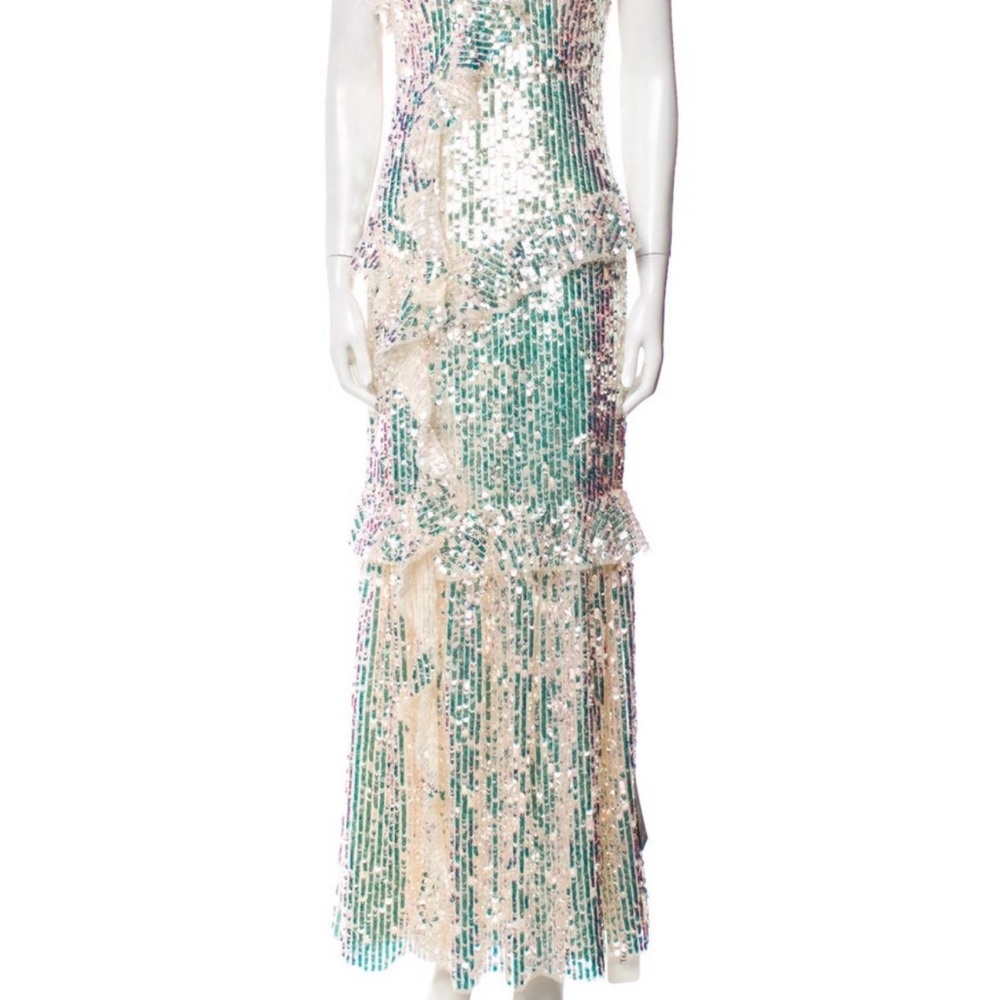 Needle & Thread Sequin Dress in Green and Cream - Picture 4 of 5
